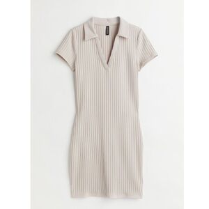 h&m beige ribbed collared dress 🧸✨